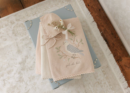 Peluche Birds Cross Stitch Knit Blanket & Bonnet