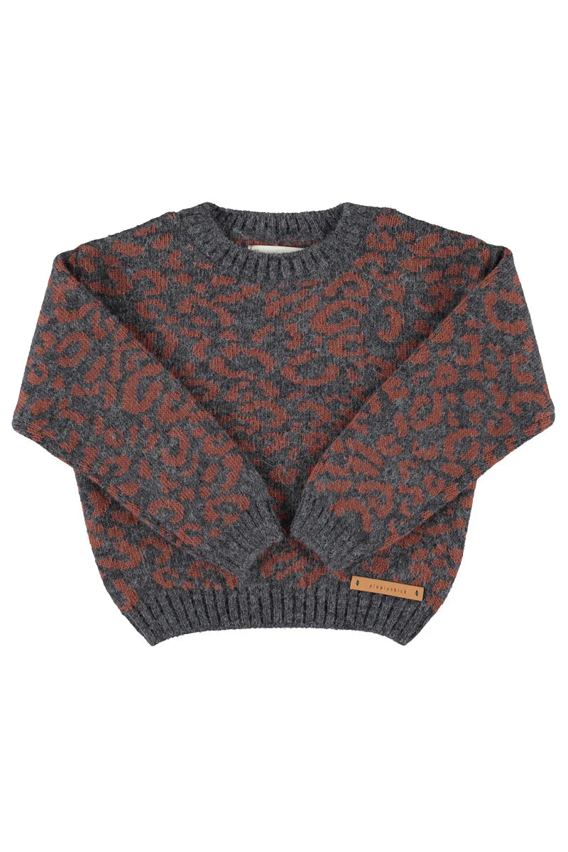Knitted Sweater (TRC2607) - Dark Grey W/ Animal Print
