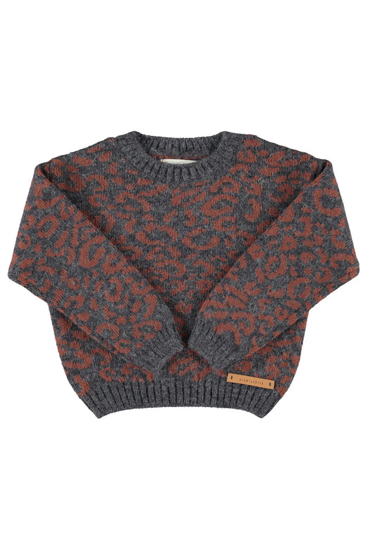 Knitted Sweater (TRC2607) - Dark Grey W/ Animal Print