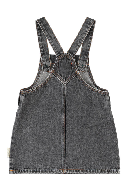 Short Dress With Straps (MN2615) - Washed Black Denim W/ Apple Print