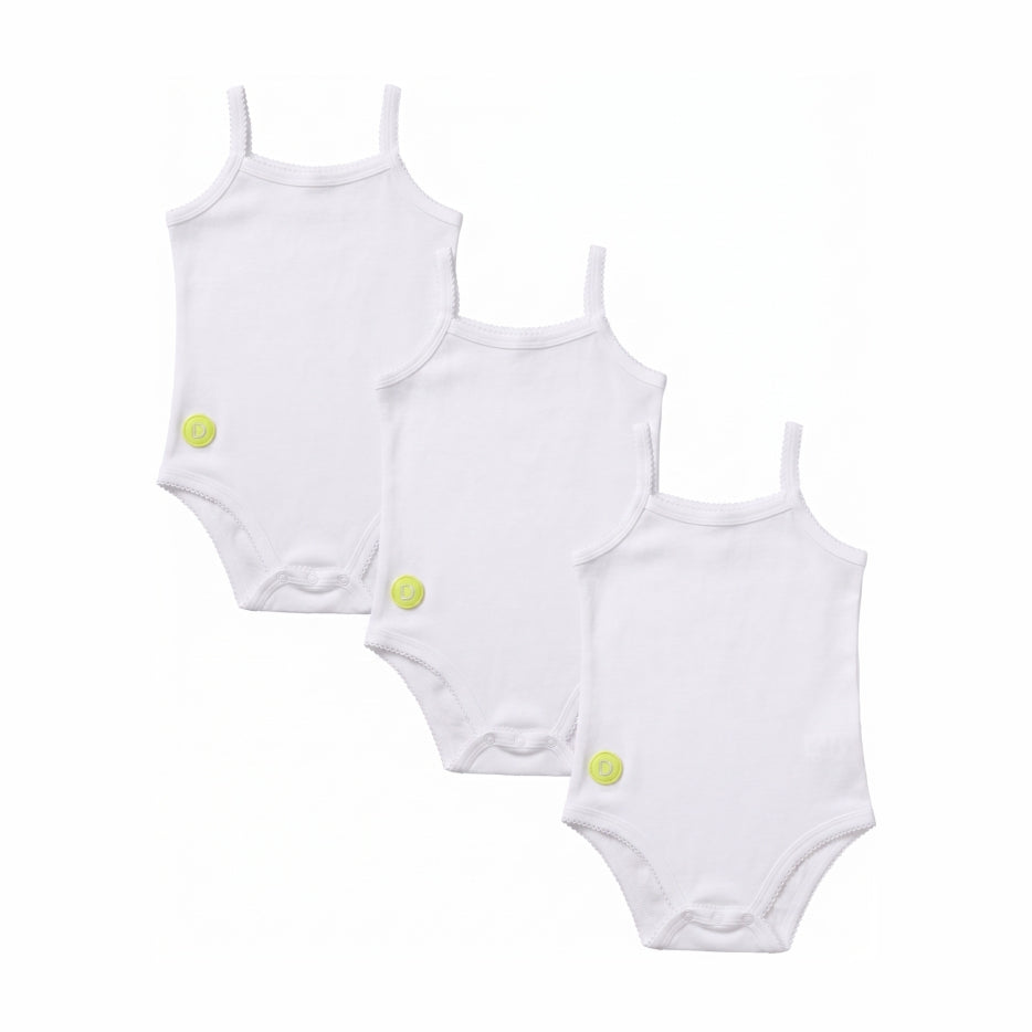 Dott   Baby Girl Sleeveless 3pc White Onesie Set