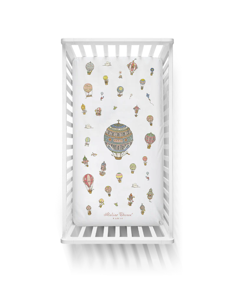 Atelier Choux  Satin Fitted Sheet - Hot Air Balloons