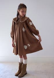 Scattered Applique Cord Dress - Caramel