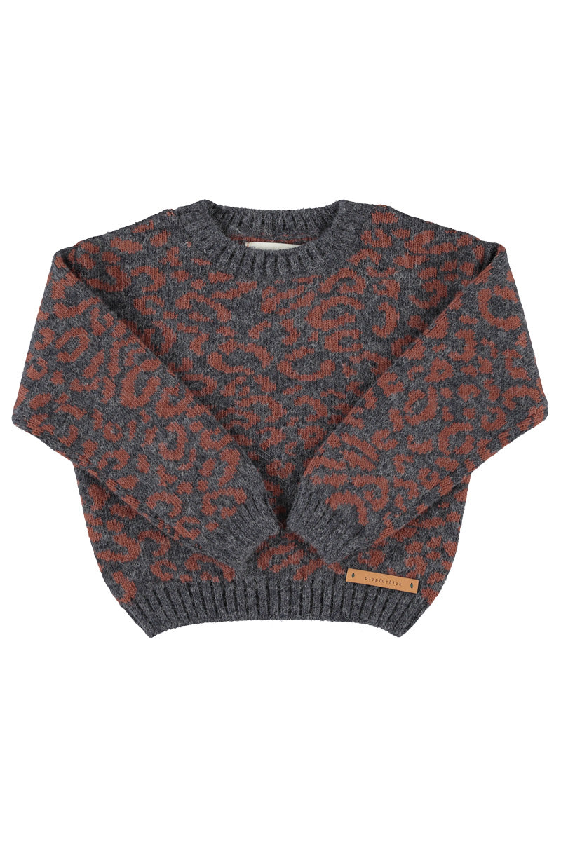 Knitted Sweater And Legging Set (TRC2603) - Dark Grey With Animal Print