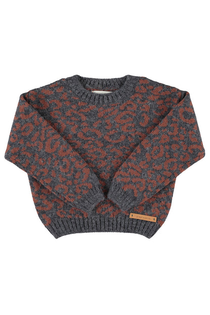 Knitted Sweater And Legging Set (TRC2603) - Dark Grey With Animal Print