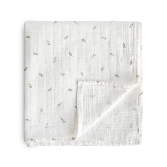 Organic Cotton Muslin Swaddle Blanket -  Leaves