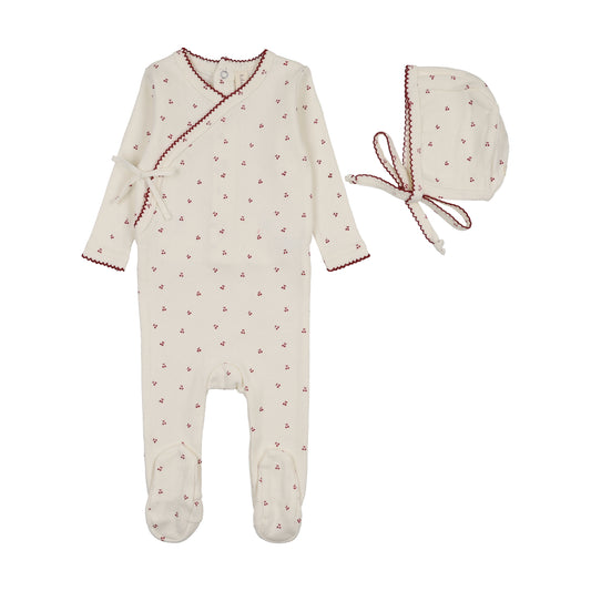 Lillete Cherry Scallop Footie & Hat Set