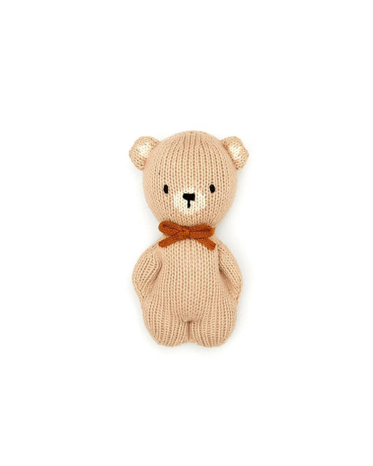 Tuntun bear knit rattle 5.5" Beige & tobacco