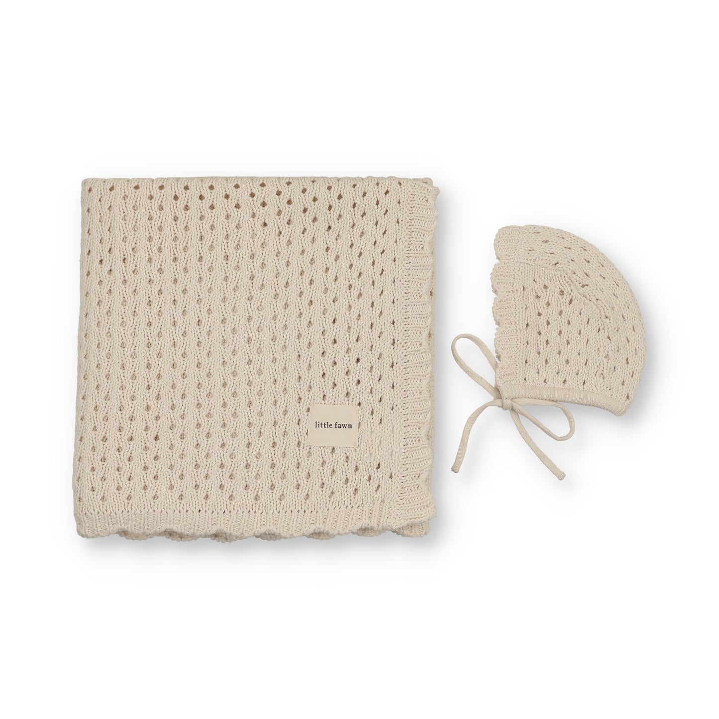 Knit Scalloped Edgeblanket + Bonnet - Natural