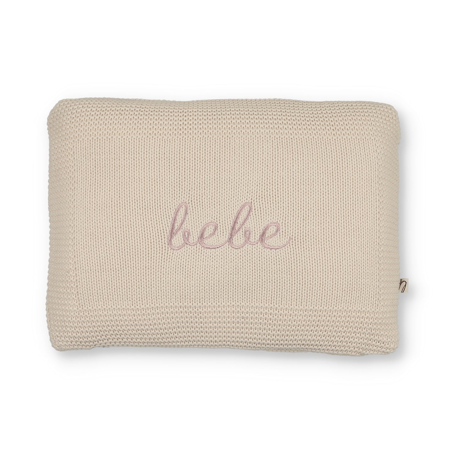 Bebe Embroidered Knit Pillow - Natural / Pink embroidery