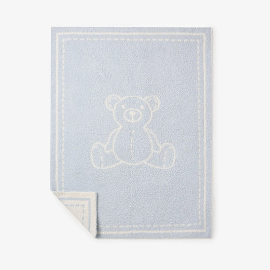 Teddy Bear Feather Knit Baby Blanket - Blue