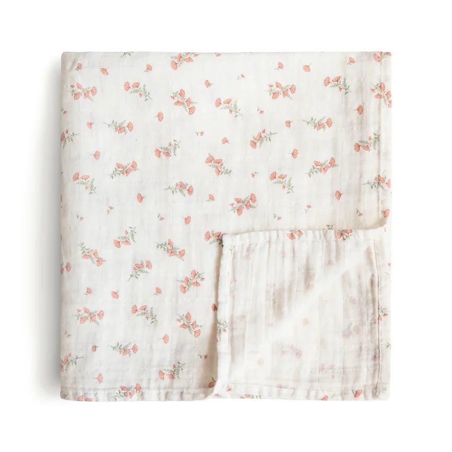 Organic Cotton Muslin Swaddle Blanket - Pink Flowers