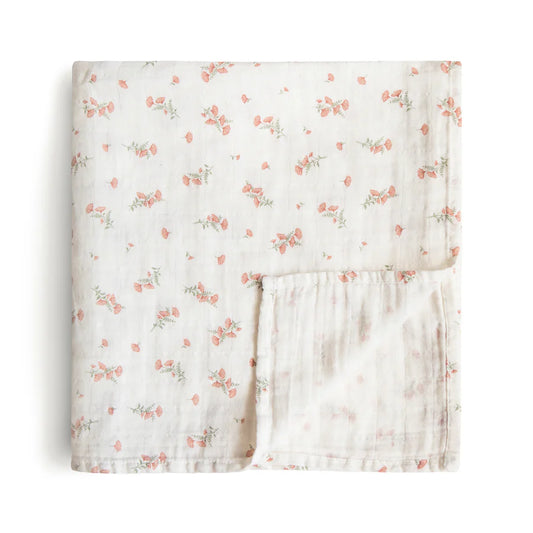 Organic Cotton Muslin Swaddle Blanket - Pink Flowers