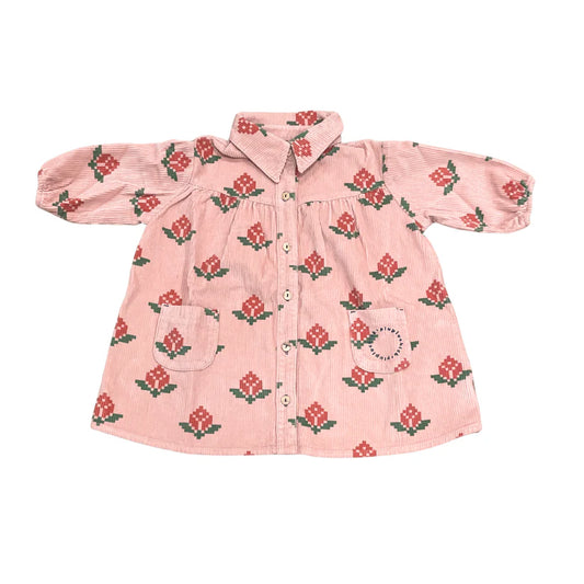 Short Dress (MN2603) - Pink W/ Big Flowers