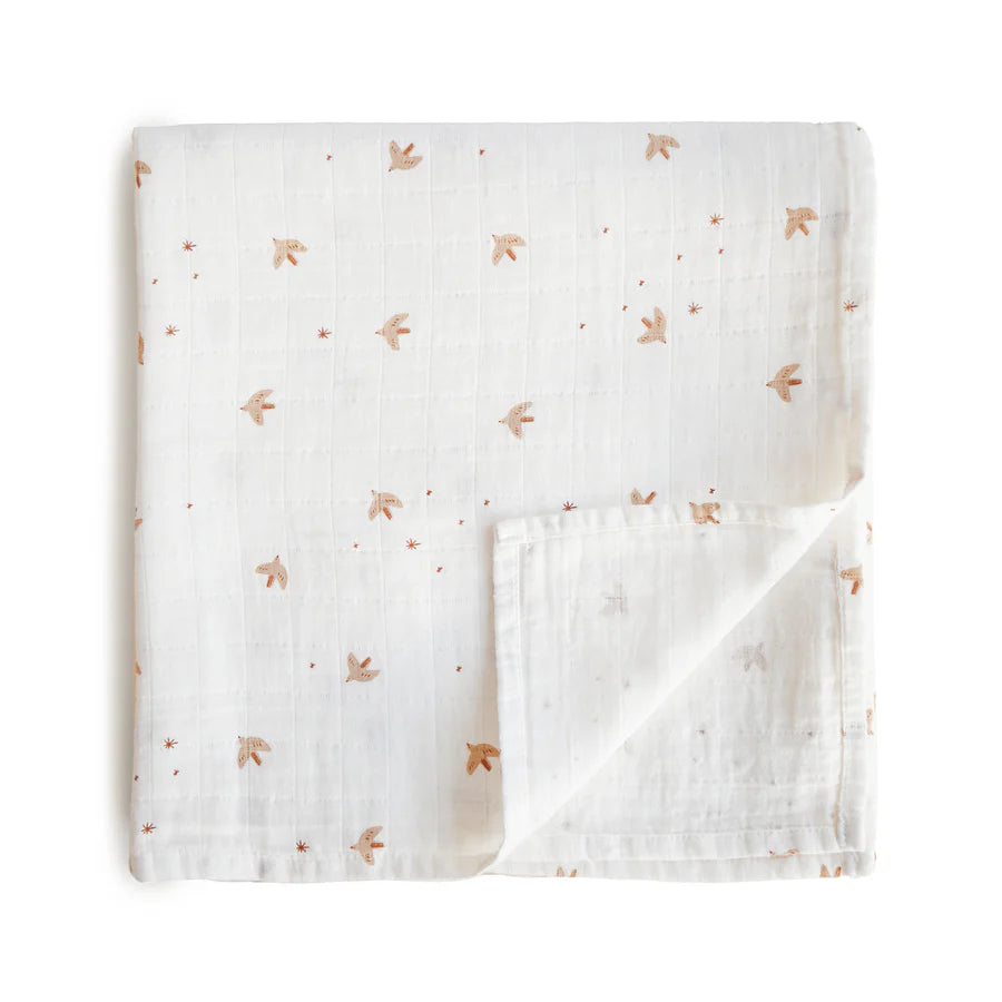Organic Cotton Muslin Swaddle Blanket - Sparrow