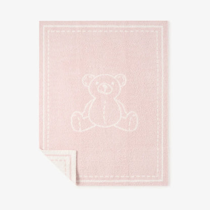 Teddy Bear Feather Knit Baby Blanket - Pink