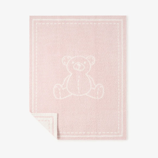 Teddy Bear Feather Knit Baby Blanket - Pink