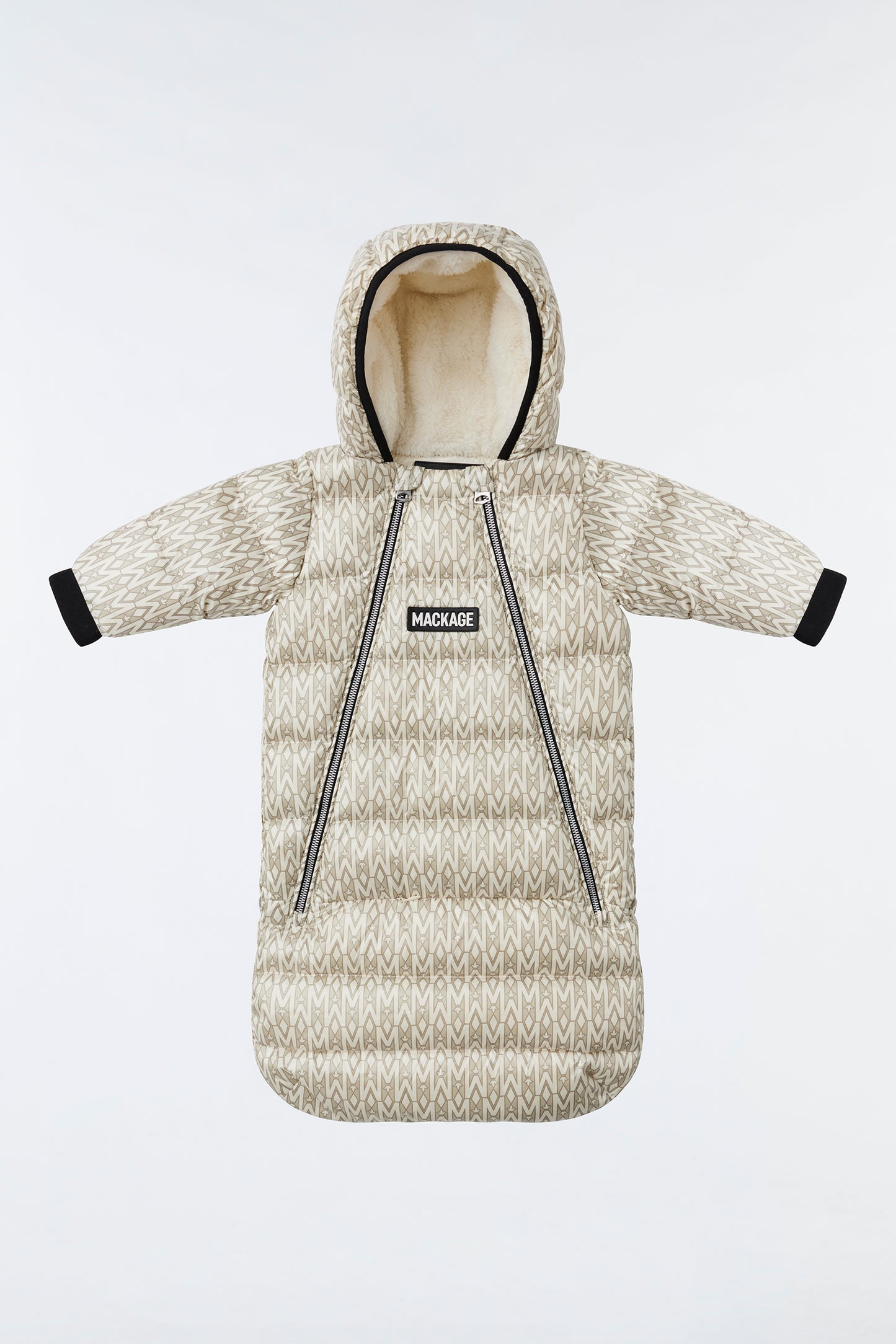 MACKAGE BABY ALLIE CREAM MONOGRAM DOWN BUNTING SNOWSUIT