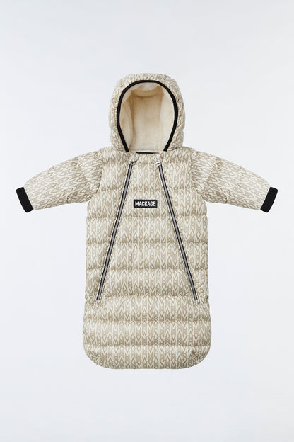 MACKAGE BABY ALLIE CREAM MONOGRAM DOWN BUNTING SNOWSUIT