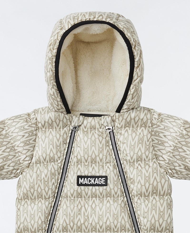 MACKAGE BABY ALLIE CREAM MONOGRAM DOWN BUNTING SNOWSUIT